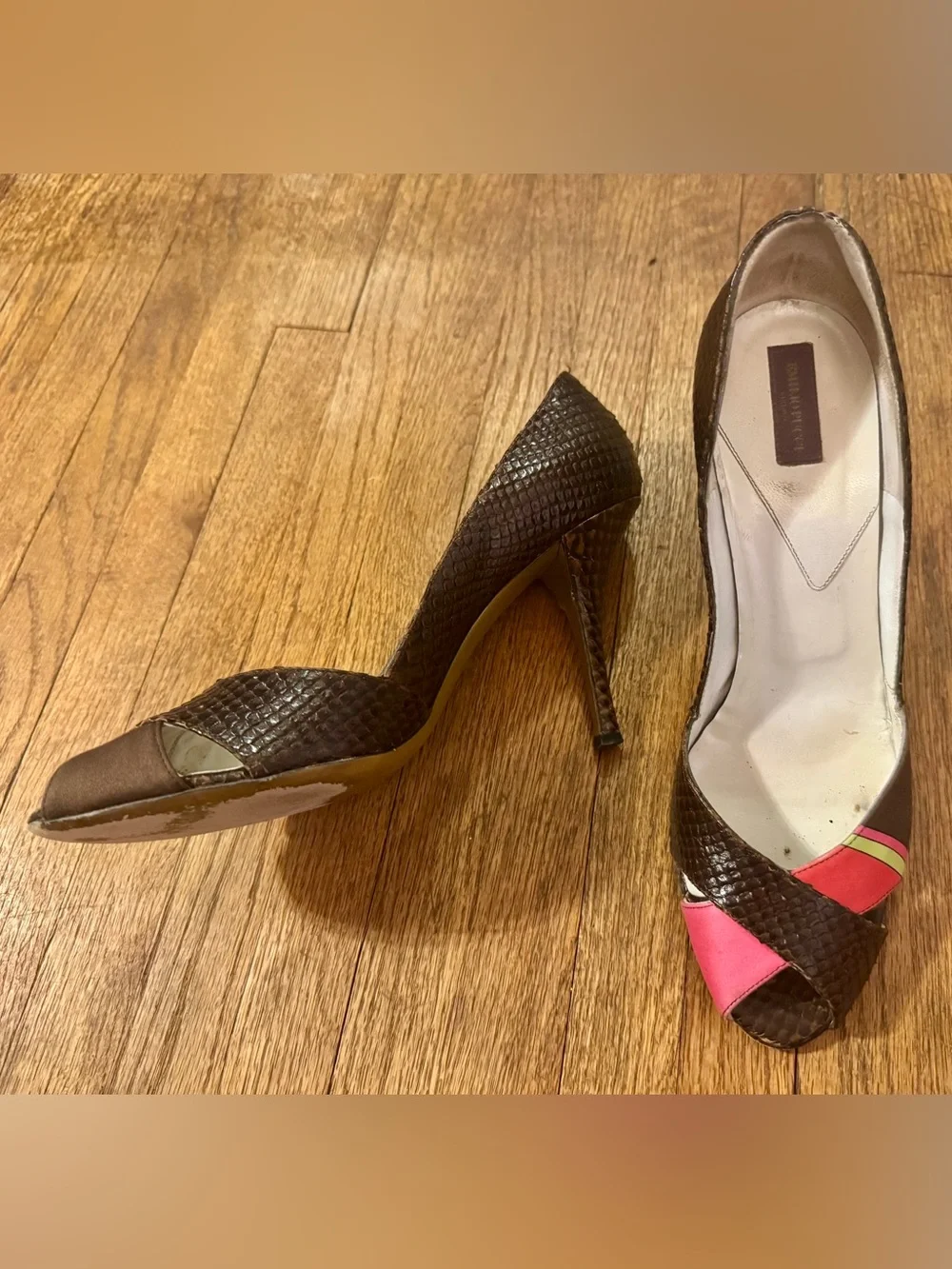 Emilio Pucci Pink and Brown Peep-Toe Heels - 40